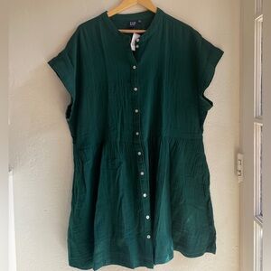 GAP Cotton Dress, Deep Green Button Down